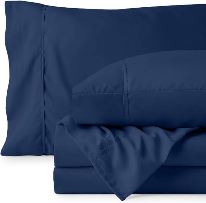 Bare Home Split California King Sheet Set - 1800 Ultra-Soft Microfiber Bed Sheets - Double Brushed - Deep Pockets - Easy Fit - 5 Piece Set - Bed Sheets (Split Cal King, Dark Blue)