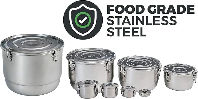 CVAULT 1/2 lb Storage Container | Air Tight & Light Resistant | Food Grade Stainless Steel | Includes 62% RH Pack