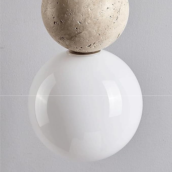 Modern Indoor Pendant Light Natural Stone Spherical Hanging Light Frosted White Glass Suspension Pendant Lamp for Bedside Restaurant Kitchen Island Aisle Bar Club Chandelier (Brown)