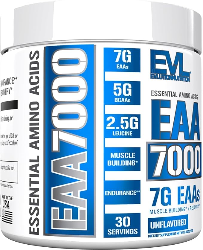 Evlution EAAs Amino Acids Powder - EAA Essential Amino Acids Pre & Post Workout Powder for Muscle Building Endurance and Recovery Support with 7g per Serving Plus 5g BCAAs (Unflavored, 30 Servings)