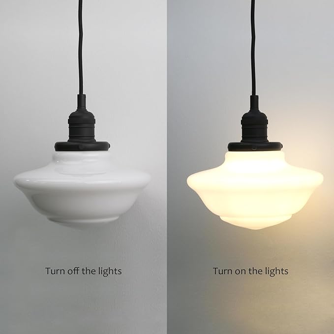 Pathson Modern Pendant Light with Milk White Glass, Vintage Ceiling Pendant Lighting Adjustable Textile Cord, Frosted Ceiling Fixture Lamp for Living Room Bedroom Kitchen Dining Room