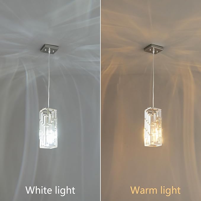 Brushed Nickel Pendant Lighting Modern Pendant Light, Mini Crystal Chandeliers, Adjustable Pendant Light Fixture for Kitchen Island Dinning Room Bedroom (2 Pack)