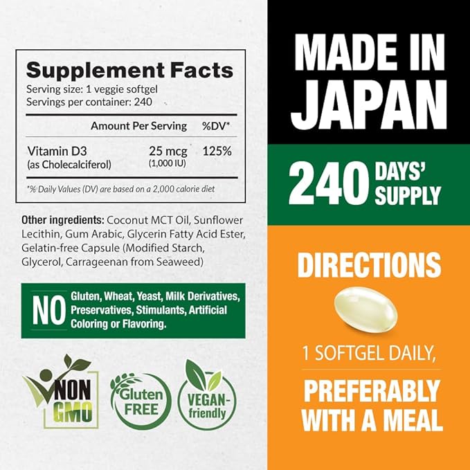 LABO Nutrition Liposomal Vitamin D3, High Potency Vegan-Sourced for Optimal Absorption, Sustained Release, 470% Bioavailable, Boost Immunity, Bone & Brain Health, 240 Days Supply, Non-GMO, Gluten Free