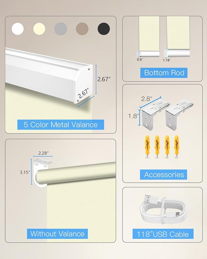 Tokblind Motorized Roller Shade with Remote Control, Blackout Electric Shade for Windows Compatible with Alexa Google via Hub, Rechargeable Smart Window Blind for Home Office (Vinyl Beige)
