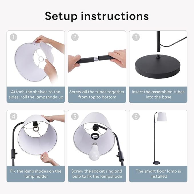 Arc Floor Lamp for Living Room with Smart RGBCW Color Changing Bulbs Dimmable, Stand lamp Compatible with Alexa, Siri, Google Voice & App Control, Tall Lamp for Living Room, Bedroom, Black