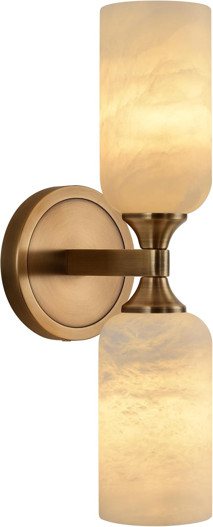 Alabaster Wall Sconce, Solid Brass Sconce with Natural Spanish Alabaster, 14.4 in Vanity Lights for Bathroom, Hardwired Wall Lamp for Bedroom Staircase Hallway, G9 LED Bulb, Set of 2
