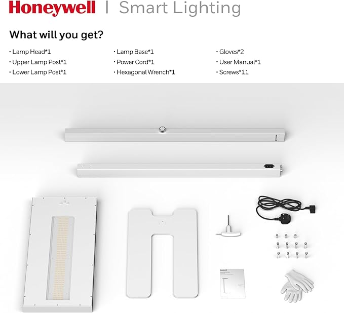 Honeywell LED Floor Lamp Modern - 02E Sunturalux Eye Caring Standing Light, 6000LM 60W 4000K Natural Daylight Dimmable Reading Tall Lampara for Home Office Living Room Bedroom