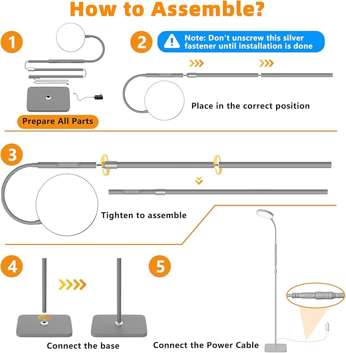 PACOVY Floor Lamp, Adjustable Height Floor Lamps for Living Room Bedroom, 120 LED Super Bright Standing Lamp Remote Control Dimmable Gooseneck Tall Stand Reading Lamp for Office Craft, Matte Gray