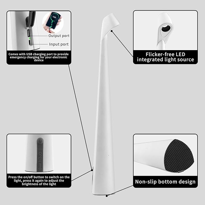 HAPYGI Portable Cordless LED Desk Lamp, Rechargeable Wireless Table Lamp, 3-Level Brightness, Patio & Bedside Night Light, Dining Room Ambient Reading Light (White)