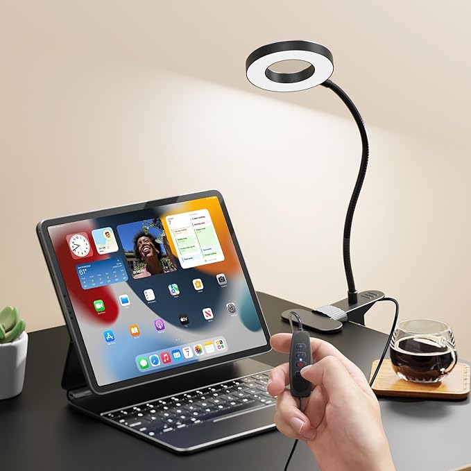 2 Pack LED Clip on Desk Lamp, Metal 360 Adjustable Neck Eye-Caring Clamp Lamp with Memory Function, 3 Color Modes & 10 Brightness Levels for Home, Office, Dorm, Bedroom