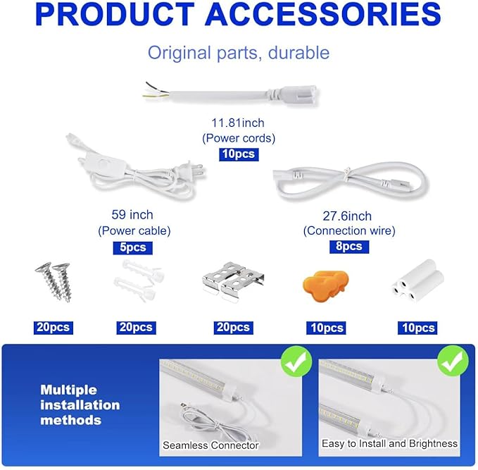 XLNYUUI Led Shop Lights,4FT LED Light 50W 6500K 7000LM Led Daylight,Garage Light Linkable Clear Cover Integrated V-Shape for Garage Warehouse Workbench Workshop(10-Pack)