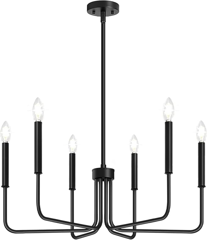 Black Chandelier, 6-Light Farmhouse Chandelier for Dining Room Lighting Fixtures Hanging, Industrial Modern Chandelier for Bedroom, Foyer, Hall, Kitchen, Living Room, Entryway (No Assembly Required)