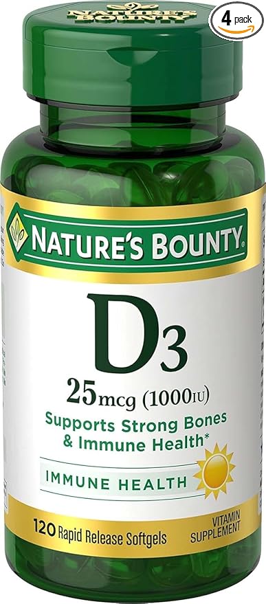 Nature's Bounty Vitamine D3, 1000UI, Haute puissance, 120 gélules, Lot de 4