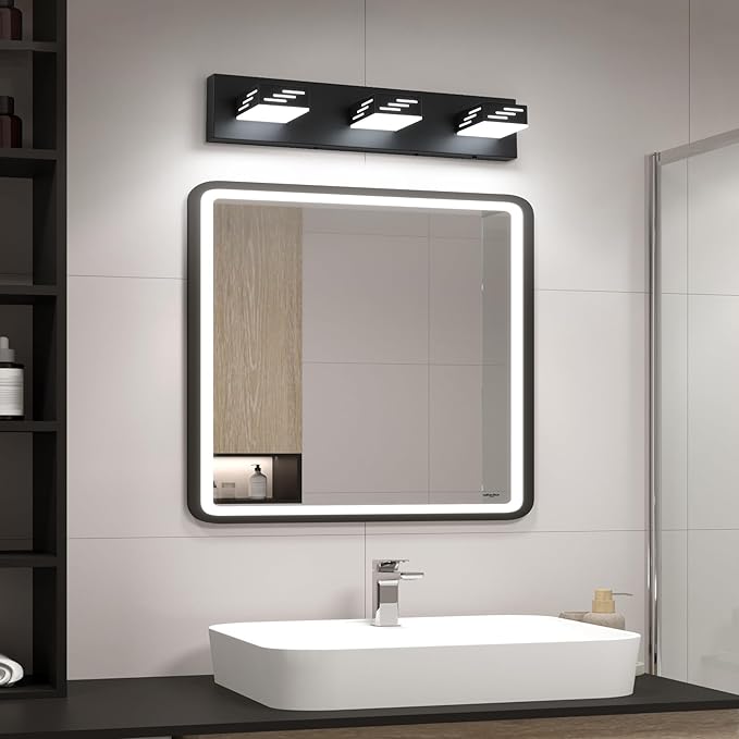 Joosenhouse 3-Light Black Bathroom Vanity Light, 5CCT Dimmable Bathroom Lighting fixtures, LED Vanity Lights Above Mirror 23.6 Inch 24W Makeup Mirror Lights