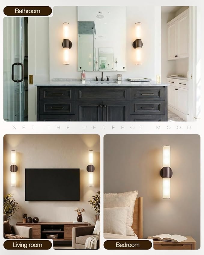 2-Light Bathroom Vanity Lighting Fixture, Oil Rubbed Bronze Wall Sconce with Opal White Glass, E26 Stocket Indoor Wall Lamp, Modern Mirror Light