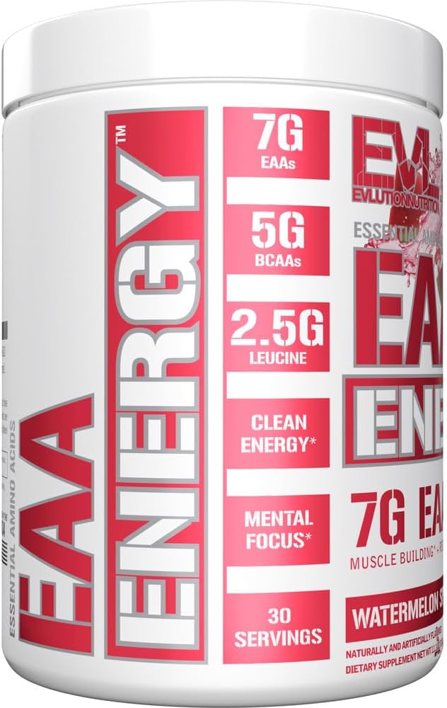 EAAs Amino Acids Powder - Energizing EAA Essential Amino Acids Pre & Post Workout Powder for Muscle Building Energy and Recovery Support with 7g per Serving Plus 5g BCAAs (Watermelon, 30 Servings)