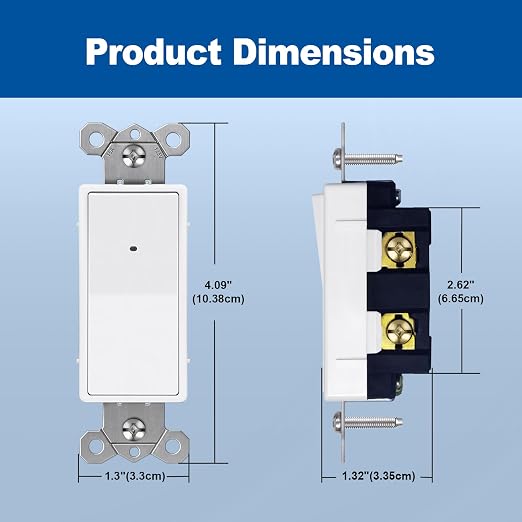 CML 10 Pack Single Pole Illuminated Light Switch with Cool White LED Nightlight, Decorator Paddle Rocker Wall Lighted Switch, Automatic On/Off Sensor, 15A 120V, ETL Listed, White