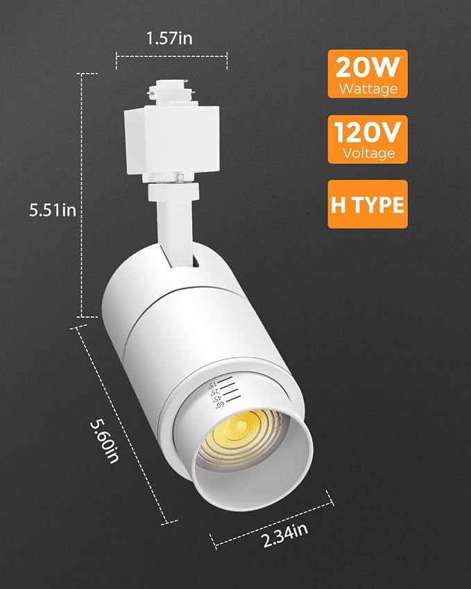 VANoopee 3-Color Zoomable 20W LED Track Lighting Heads H Type Track Light Heads Dimmable Bright Ceiling Spotlight Fixtures for Kitchen, 3000K 4000K 5000K Adjustable, CRI90+ 15ยฐ-60ยฐ 2000lm White 4 Pack