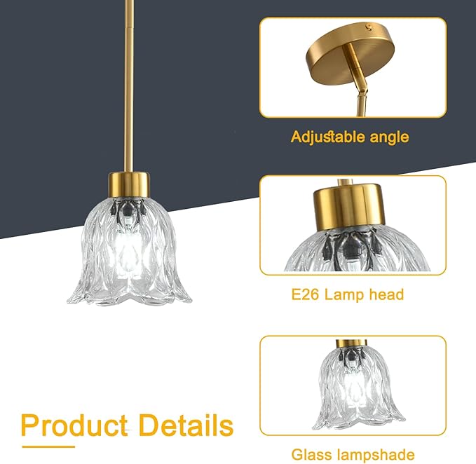 Pendant Lamp with Glass Shade, Modern Antique Brass Pendant Lights,Hanging Light Vintage Glass Shade, Island Light Pendant Light Fixture for Bedroom Living Room Kitchen
