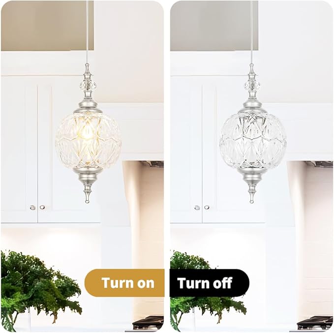 Brushed Nickel Pendant Lights Kitchen Island 2 Pack, Vintage Bathroom Pendant Light with Detachable Glass Shade, Adjustable Hanging Light for Kitchen Island Lighting, Farmhouse, G9 Base