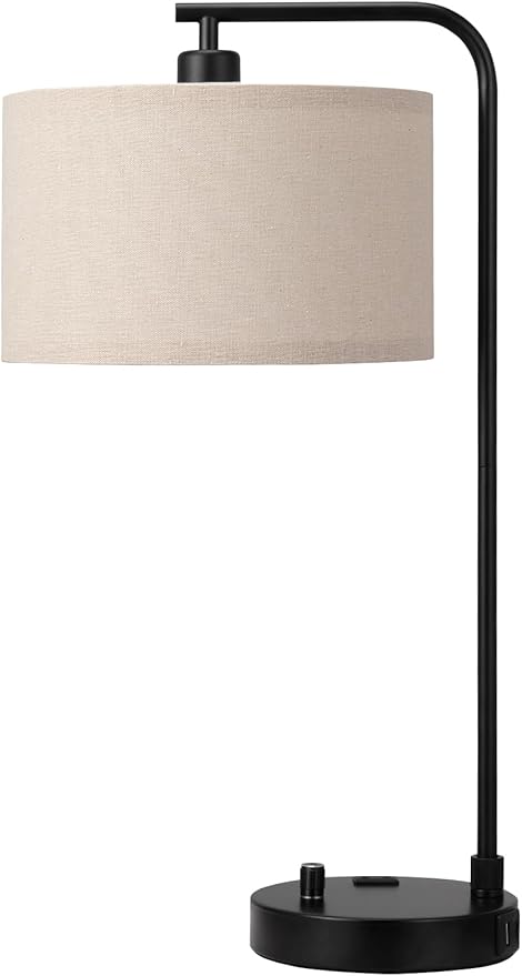 Innqoo Tall Table Lamp with USB Port and Outlet, Dimmable Nightstand Bedside Lamps with Linen Lampshade, Desk Lamp for Bedroom, Living Room, Guest Room, Home Office, LED Bulb Included