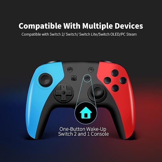 AceGamer 2 Pack Wireless Controller for Nintendo Switch/Lite/OLED, Hall Effect Joystick for Switch 2 Pro Controller with Wake-Up/Turbo/Dual Vibration/Programmable (Red+Blue)