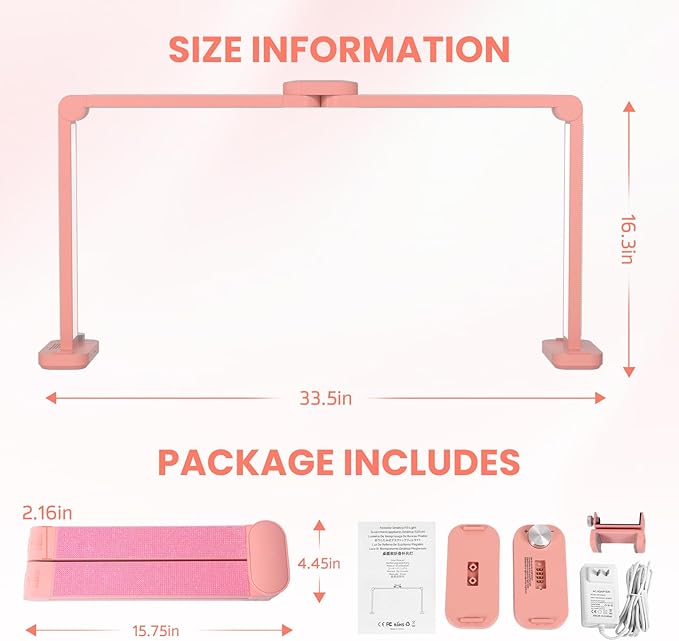 Half Moon Light for Nail Desk with Phone Holder, Large Square Nail Lamp for Desk, Professional Manicurist Desktop Lamp, LED Light Suitable for Manicures, Tattoos, and Sewing, Rhinestone Pink