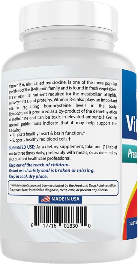 Best Naturals Vitamin b6 200mg for Adults, 120 Tablets (120 Count (Pack of 1))