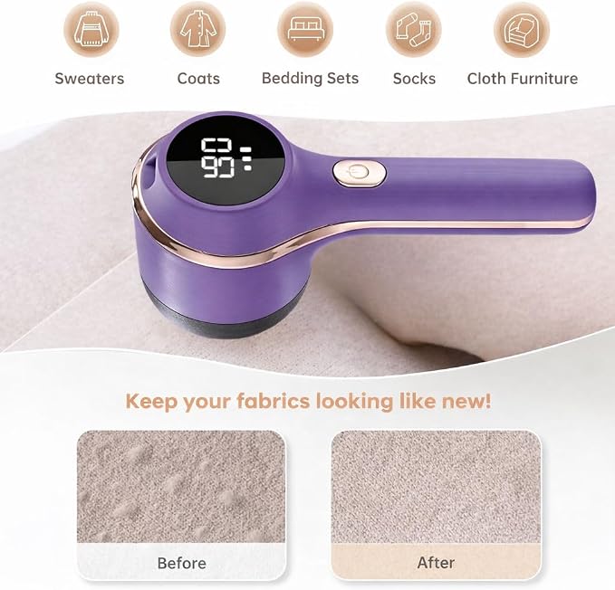 Fabric Shaver Lint Remover for Clothes Led Display 3 Speed Rechargeable Portable Type C 2000mah Battery Fabric Ball Shaver Electric Lint Remover for Clothes Furniture Extra Blade (Multicolor)