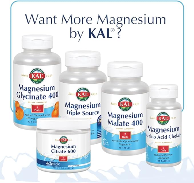 KAL Stress B Magnésium Glycinate, Vitamines B Complexe Plus Magnésium, Formes Actives Coenzyme Vitamine B-6, Méthylcobalamine et Folate de 5-MTHF, Soutien de l'Humeur Saine et de la Relaxation, 30 Portions, 60 Végicapsules