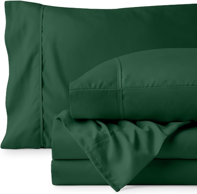 Bare Home Split King Sheet Set - 1800 Ultra-Soft Microfiber Bed Sheets - Double Brushed - Deep Pockets - Easy Fit - 5 Piece Set - Bedding Sheets & Pillowcases (Split King, Forest Green)