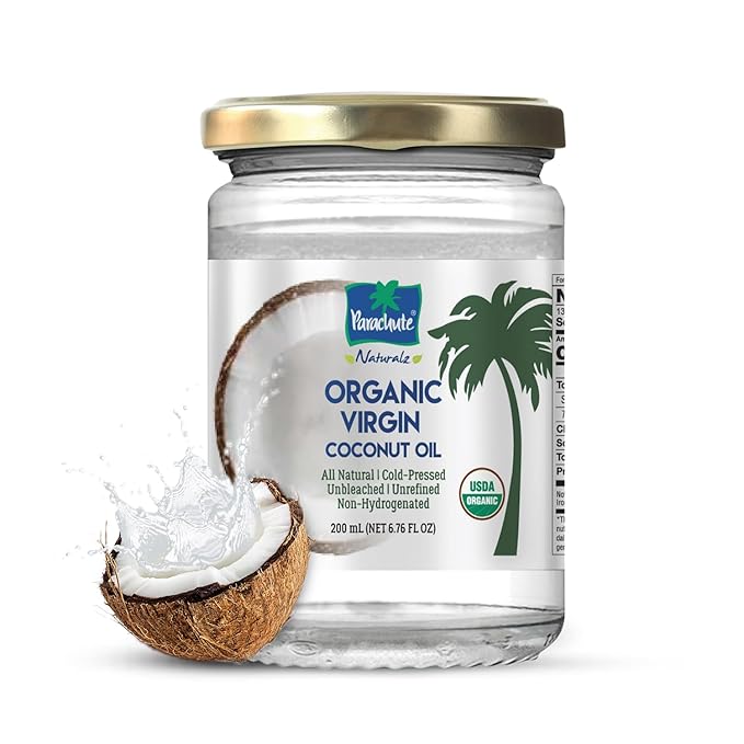 Huile de noix de coco vierge biologique Parachute Naturalz | Pour la cuisine, les cheveux, le corps et le bain de bouche | Pressée à froid | Non blanchie | Non raffinée | Non hydrogénée | Huile MCT | Certifiée USDA | 473 ml | Pot en verre