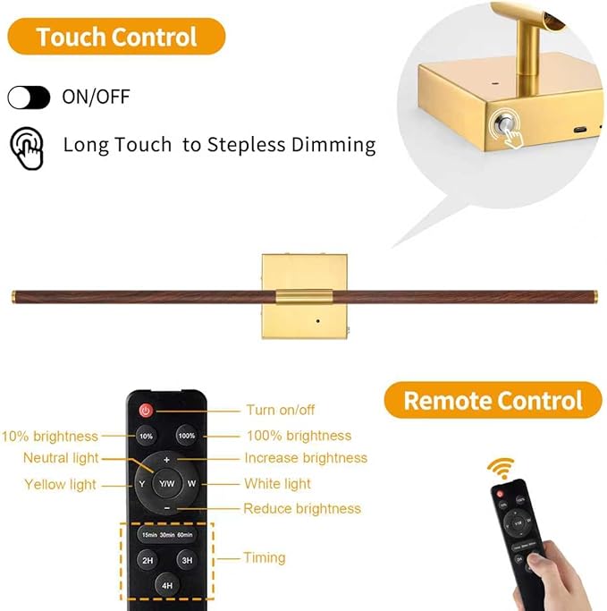 Morauroral 30″ Walnut Battery Operated Wall Sconces with Remote Control, Rechargeable Wall Sconces Set of 2, LED Sconces Wall Lighting, Wireless Wall Lights for Bedroom, Living Room, Background Wall