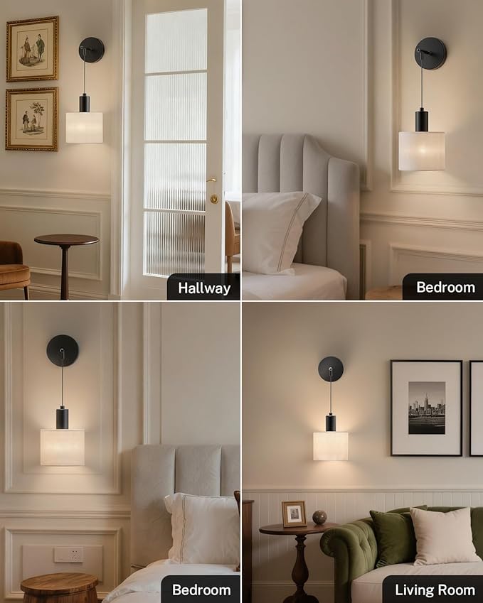 SAIMAND Battery Operated Wall Sconce Set of 2, Wireless Rechargeable Wall Lights with Remote Control, 9 Colors Dimmable LED Lamps, Modern Cordless Sconces for Bedroom Living Room Hallway(Black)