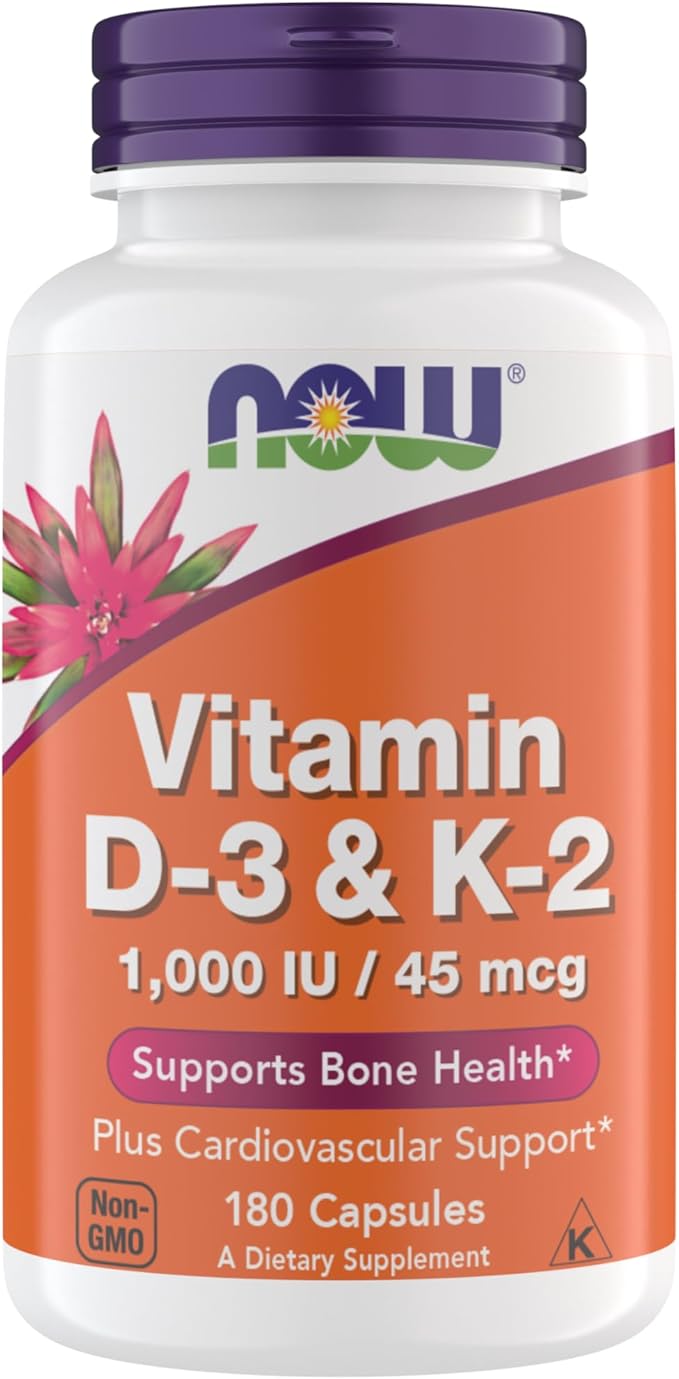 Now Supplements ビタミンD3 K2、1,000 IU/45 mcg、循環器サポート、骨の健康をサポート、180植物性カプセル - ヴィーガン、グルテンフリー、コーシャ