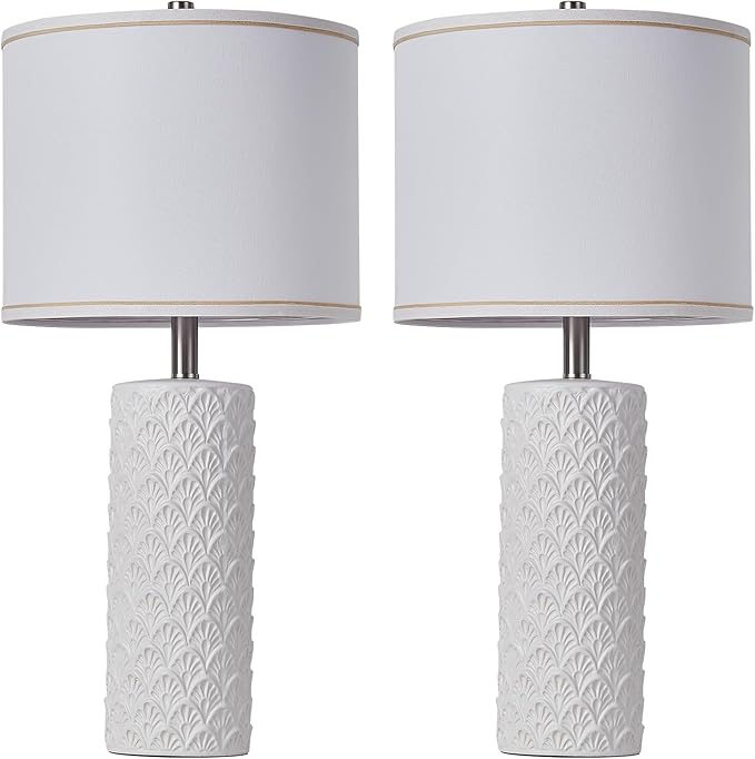 27" Farmhouse Bedside Table Lamp Set of 2, White Modern Ceramic Lamps for Living Room, 3 Color Temperature Rustic Table Lamps for Bedroom, Night Stands, Dorm,Office, Home Décor (Bulb Included