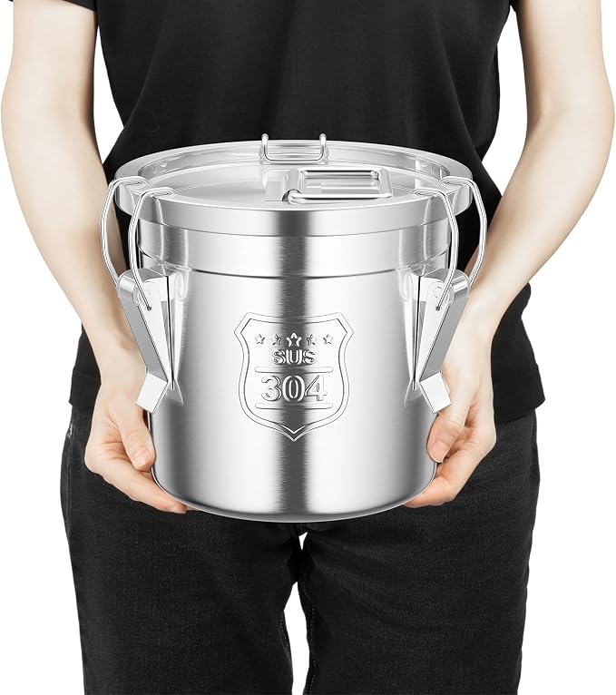 1.6Gal/6L Stainless Steel Airtight Canister, Airtight Food Storage Container with Lid and Lock Clips, 304 Stainless Steel Canister for Rice, Flour, Grain, Coffee Bean