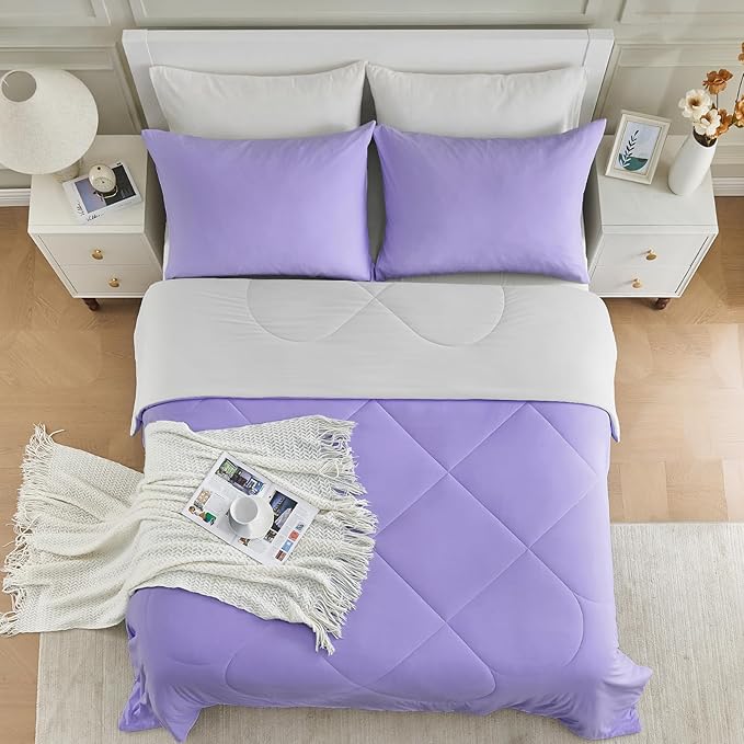 HOMFINE Cooling Comforter for Hot Sleepers - Both Sides Q-Max>0.45 Arc-Chill Cooling Fiber for All-Season, Breathable Soft Keep Cool Summer Blanket for Bed Couch Sofa, Purple, Twin