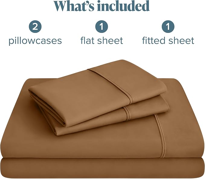 Bare Home Queen Sheet Set - 1800 Ultra-Soft Microfiber Queen Bed Sheets - Double Brushed - Deep Pockets - Easy Fit - 4 Piece Set - Bedding Sheets & Pillowcases (Queen, Caramel)