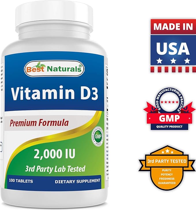 Best Naturals ビタミンD3 2000 IU (50 mcg) - 100錠 - 100日分 - 免疫、丈夫な骨と歯、筋肉機能をサポート (100個 (3個パック))