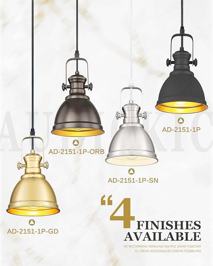 Pendant Lights Kitchen Island, Farmhouse Hanging Lights Fixtures with Metal Shade, Rustic Kitchen Pendant Lighting Over Island for Dining Room, Brushed Nickel, AD-2151-1P-SN