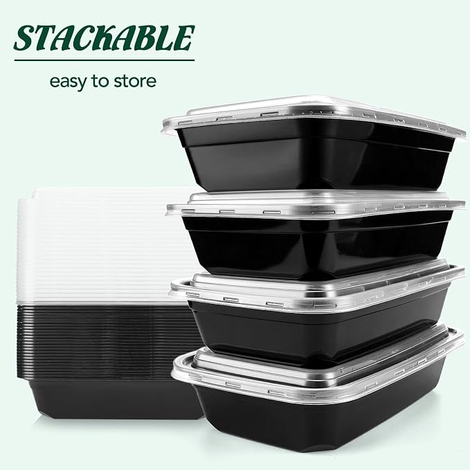 Glotoch Express Meal Prep Containers with Lids 32oz 100 Pack (200 Piece) | Reusable Sturdy Food Containers Leakproof Airtight Microwave Freezer Safe Plastic Bento Lunch Boxes for To Go Takeout