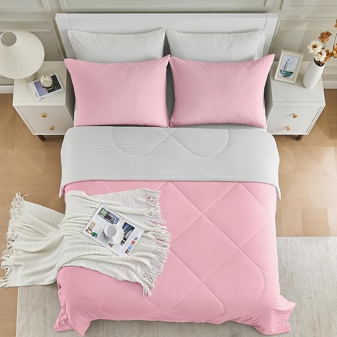 HOMFINE Cooling Comforter Queen Size, Pink Summer Cooling Blanket for Hot Sleepers and Night Sweats, Japanese Double-Sided Cold Tech Fabric Q-Max 0.45, Soft Breathable Silky Smooth Lightweight