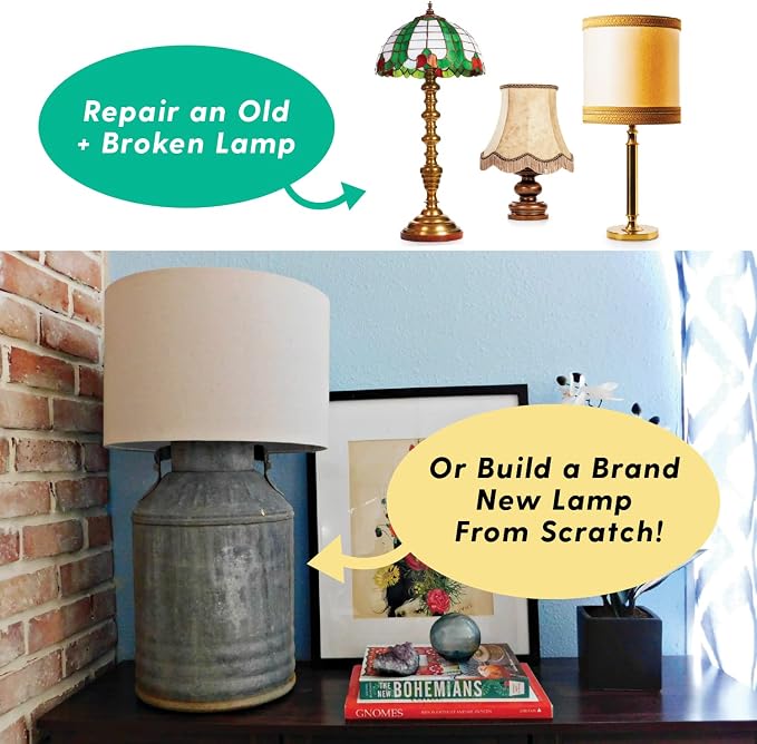 DIY Lamp Wiring Kit, Silver Socket & 8FT Black Cord (1 Pack), For Making & Fixing Table or Floor Lamps, Repair & Rewire Antique or Vintage Lighting Fixtures, Complete Hardware Set