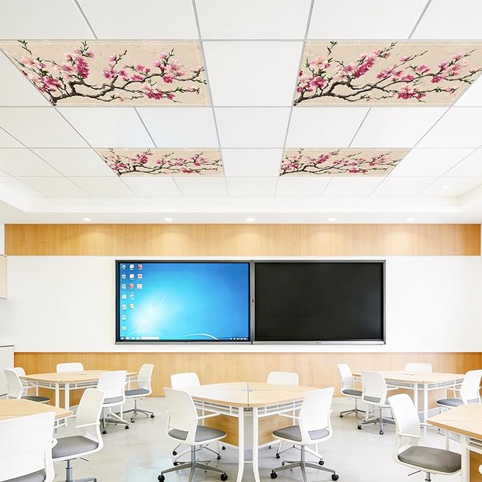 4 Pack 2x4 FT Magnetic Fluorescent Light Covers, Ceiling Light Filters for Classroom Office Home Hospital, Easy Install Decorative Drop Ceiling Panels