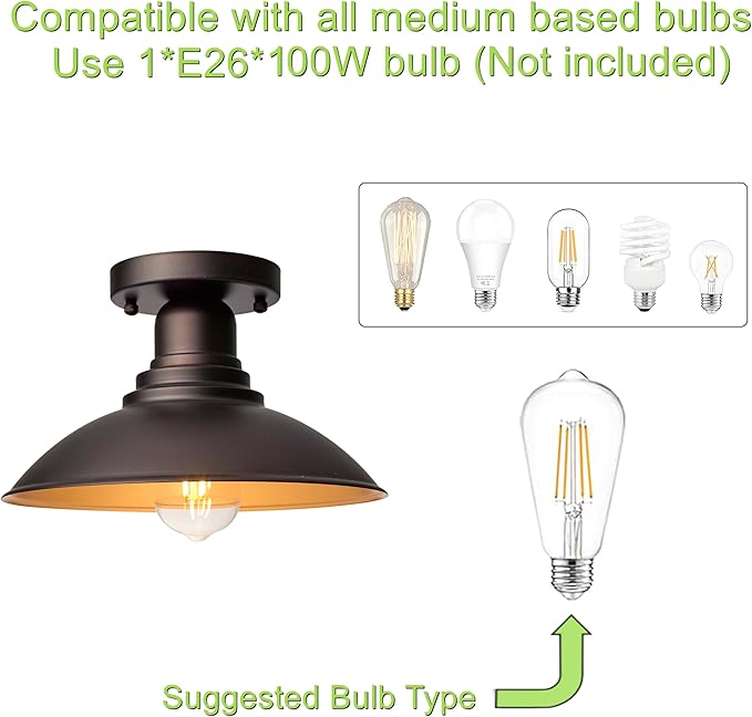 GOLDHILL 10.5" Outdoor Semi Flush Mount Light 2 Pack, Bronze & Gold Metal Ceiling Fixture Set, Rust-Proof Powder Coated Exterior Lighting for Porch, Garage & Hallway