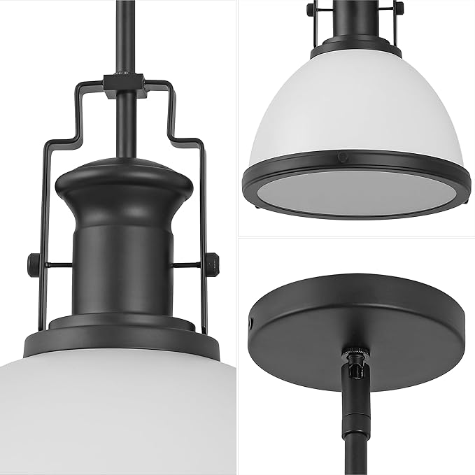 JONATHAN Y 10" Matte Black/White Modern Industrial Iron LED Dome Pendant Light, Adjustable Hanging Fixture for Kitchen Island or Entryway, White Metal Shade, LED Bulb Included (JYL9535E)