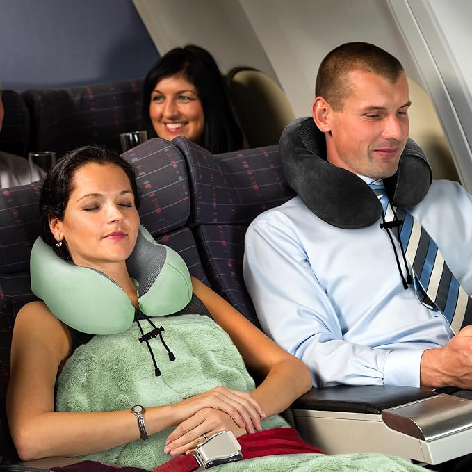 urnexttour Travel Pillow and Blanket Set Neck Pillows Soft Blankets with Sleep Mask Travel Essentials for Airplane Car Memory Foam Sage Green