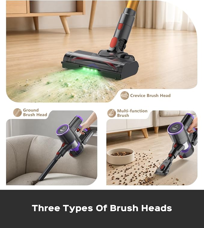 Cordless Stick Vacuum Cleaner: 550W 50KPA 45Mins with Powerful Suction, Self-Standing Lightweight Wireless Rechargeable Handheld Vacuum with Touch Screen for Home Pet Hair/Carpets/Floors