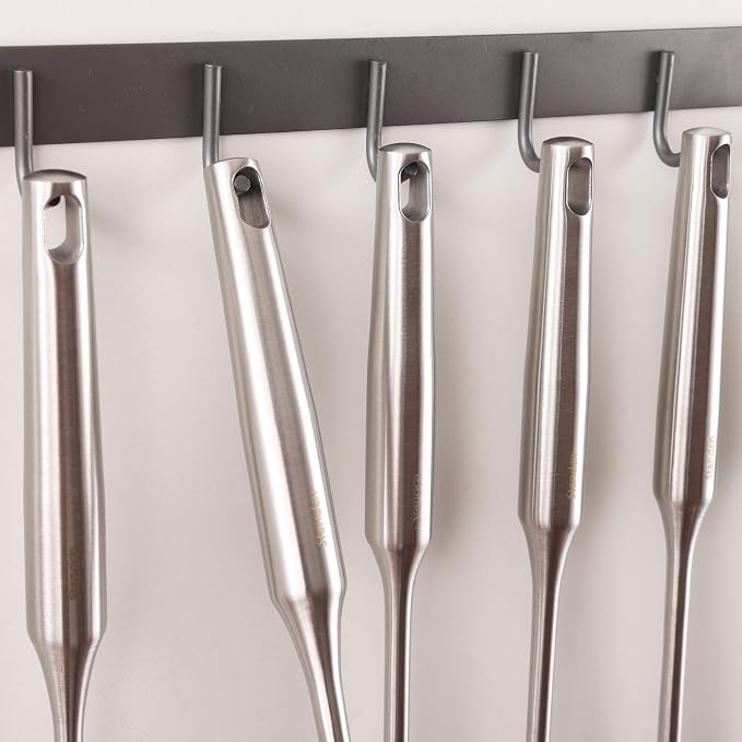 18/10 Stainless Steel Kitchen Utensils Set - 15” All Metal Cooking Tools & Serving Utensils, 8 PCS - Solid Spoon, Slotted Spoon, Spatula, Ladle, Skimmer, Tunner, Spaghetti Spoon, Large Spoon Set